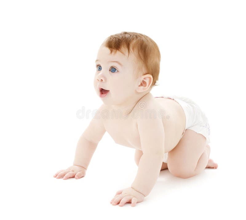 Crawling curious baby stock image