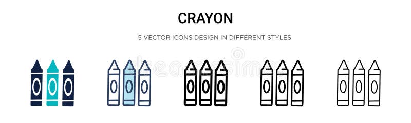 Crayon icon in filled, thin line, outline and stroke style. Vector illustration of two colored and black crayon vector icons