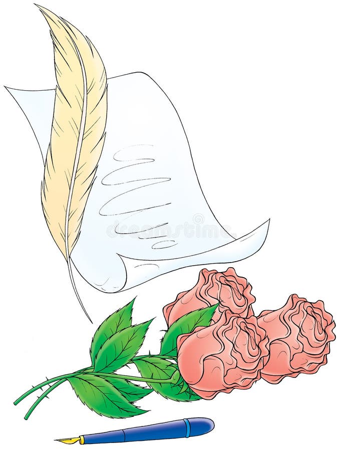 Crayon lecteur et papier de cannette de roses illustration stock Crayon lecteur et papier de cannette de roses illustration stock