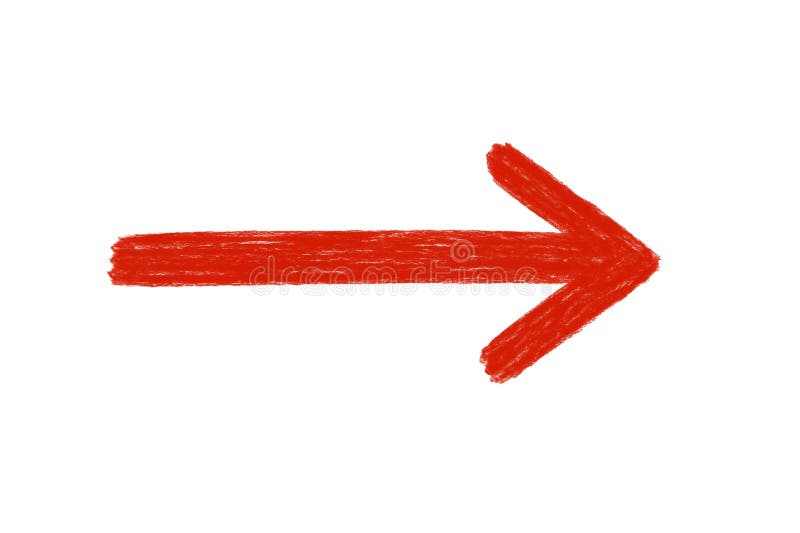 Red arrow pointing right direction with hand drawn texture, painted look vector illustration