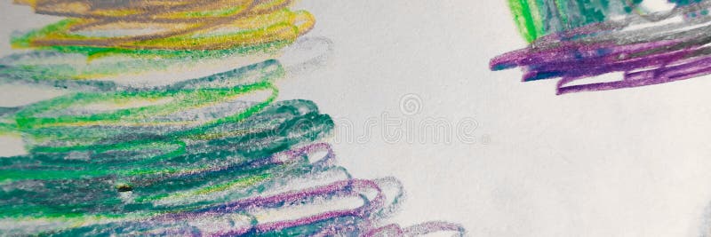 Crayon Wallpaper. Curve Background. Gold and Azure Children Doodle. Multicolor Brush Illustration. royalty free stock photography