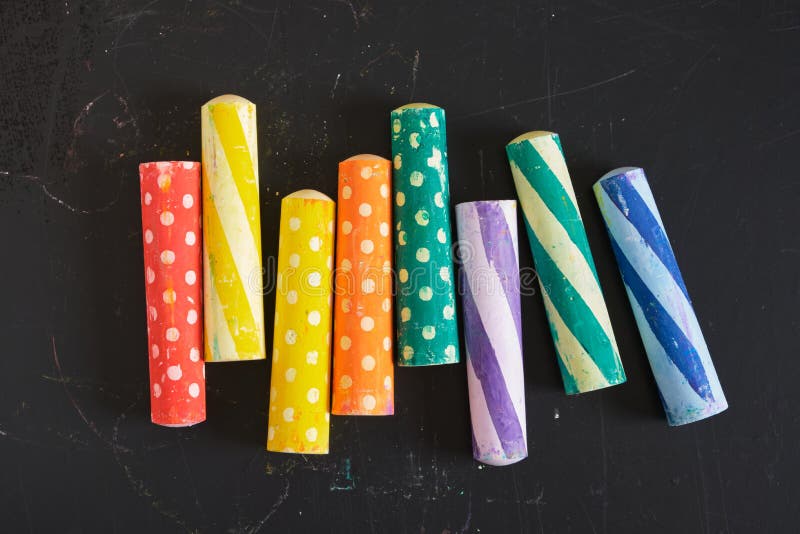Dark Chalk Board with Colored Pencils for Drawing. Copy Space Stock Image Image of hobby