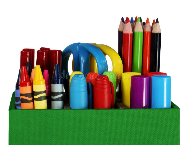 Crayons, Colored Pencils and Pens Stock Photo - Image of desk, markers