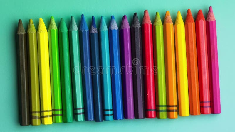 Crayons colorés et vibrants alignés sur fond turquoise clips vidéos