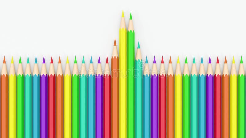 Crayons de couleur dans un tableau avec le rendu 3d du fond blanc banque de vidéos
