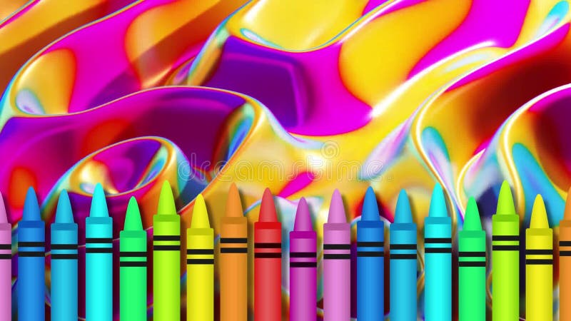 Crayons de couleurs multiples sur le fond liquide coloré illustration libre de droits