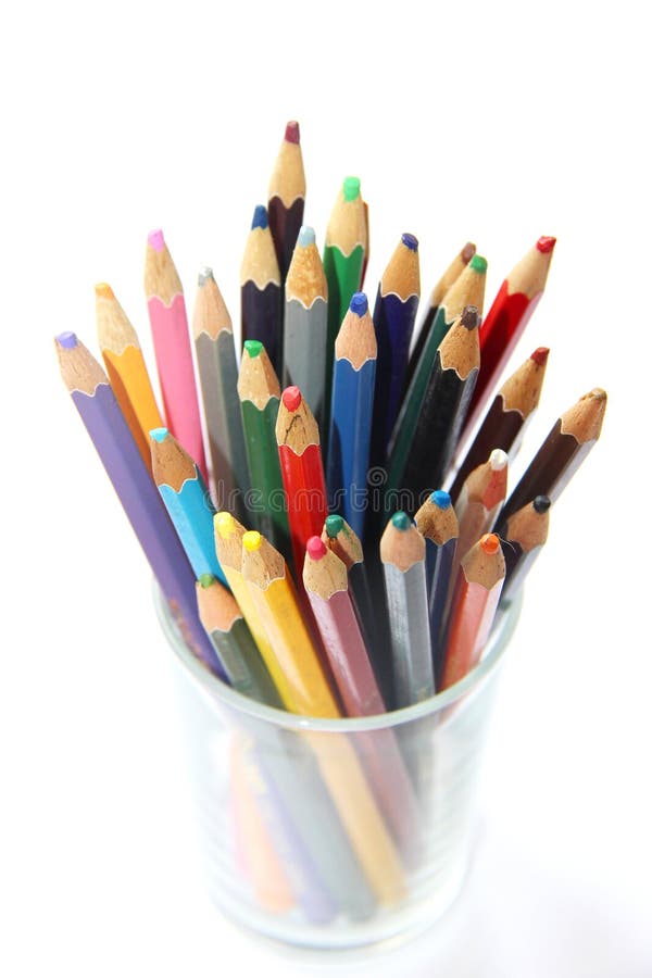 Color Pencils In The Glass For Artist Stock Image Image of blue