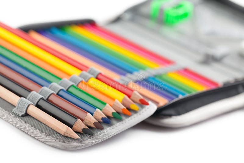 Crayons in pencil box stock images Crayons in pencil box stock images