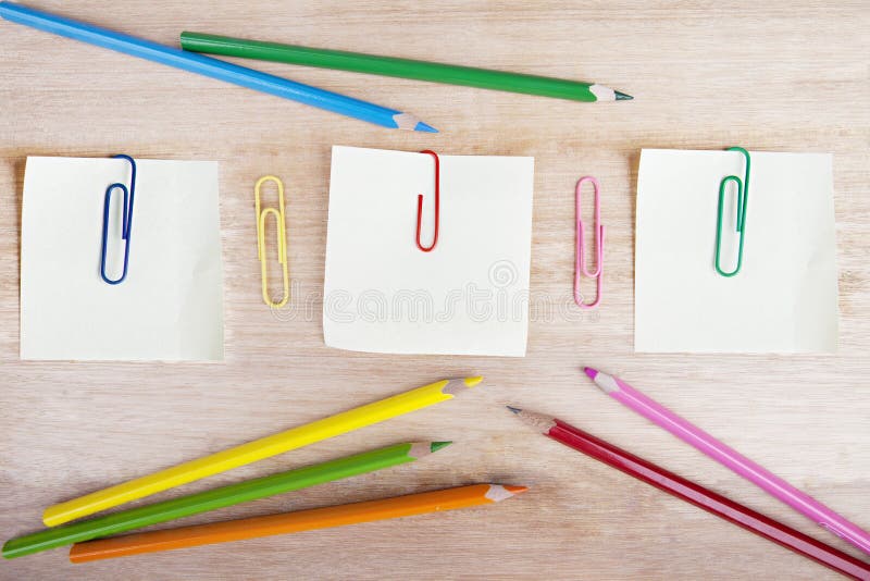 Crayons, Postit, and Paperclips Stock Image Image of crayon