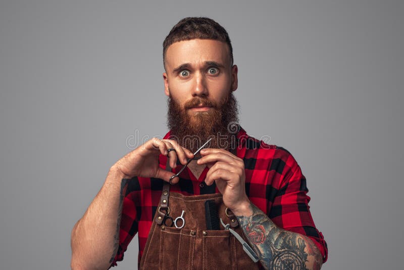 Long Hair Freak Crazy Man Hold Scissors, Trimmer and Guy Want Cut His Hair.  Concept for Barber Shop Stock Image - Image of person, bearded: 182062033