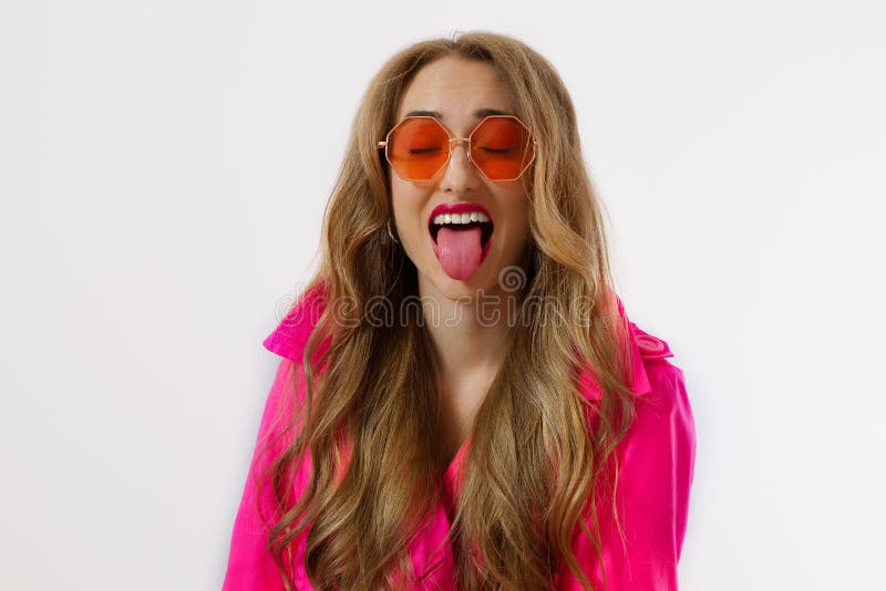 Crazy Funny Girl Face with Sticking Out Tongue. Happy Woman with Fun Face  Isolated on White Background Stock Image - Image of isolated, funky:  159476101