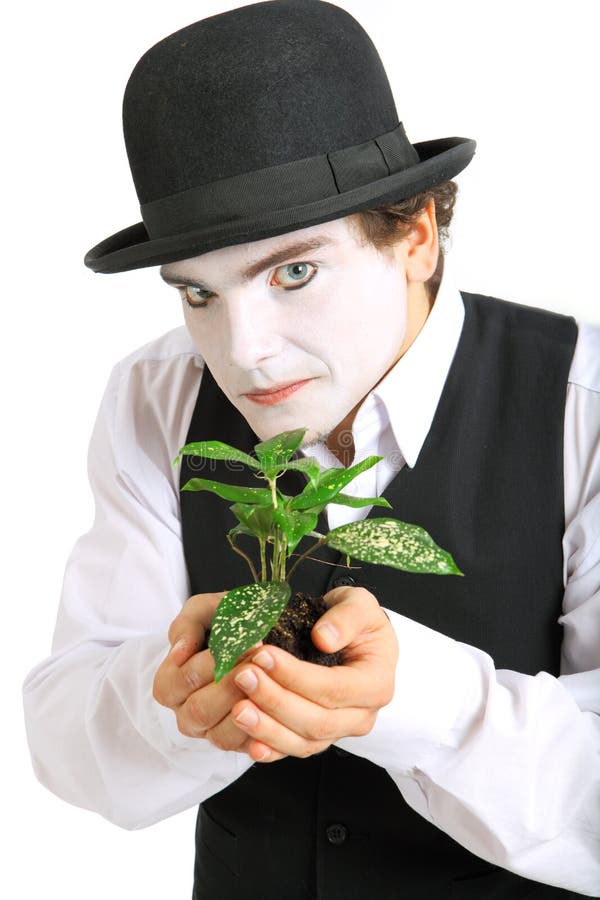 Crazy gardener mime.