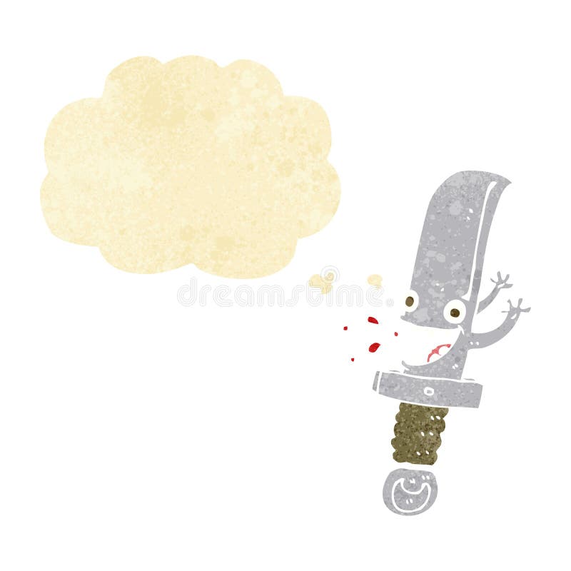 crazy knife cartoon character with thought bubble