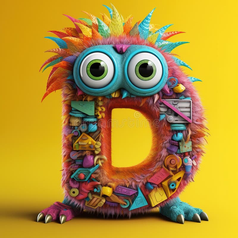 Crazy Mad Funny Cute Tiny Monster in the Form of the Letter D