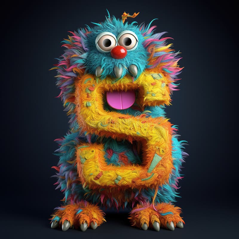 Crazy Mad Funny Cute Tiny Monster in the Form of the Letter S