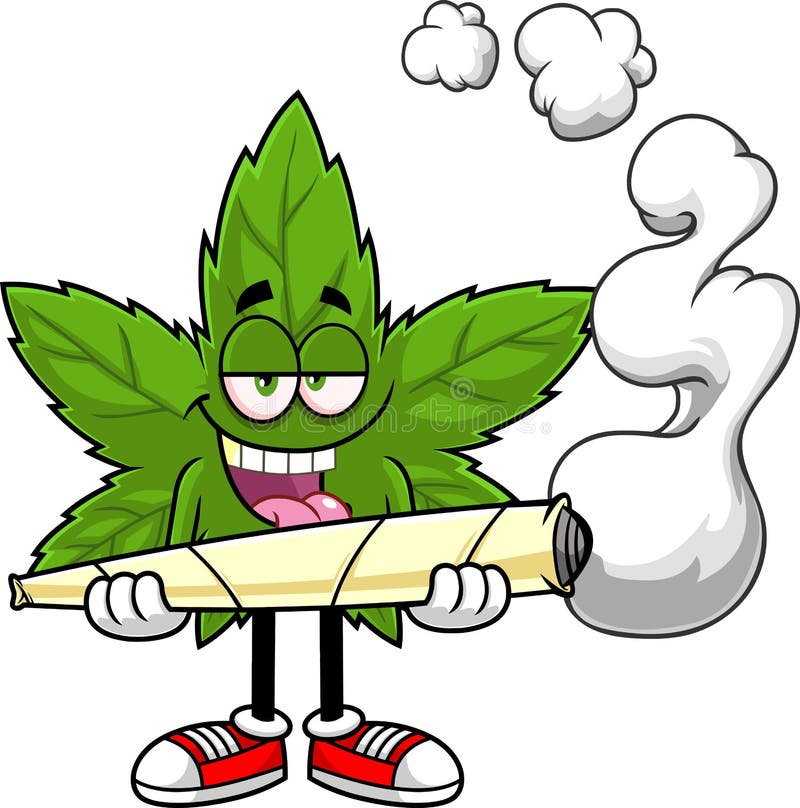 Crazy Marijuana Leaf Cartoon Character Holding a Big Joint Stock Vector ...