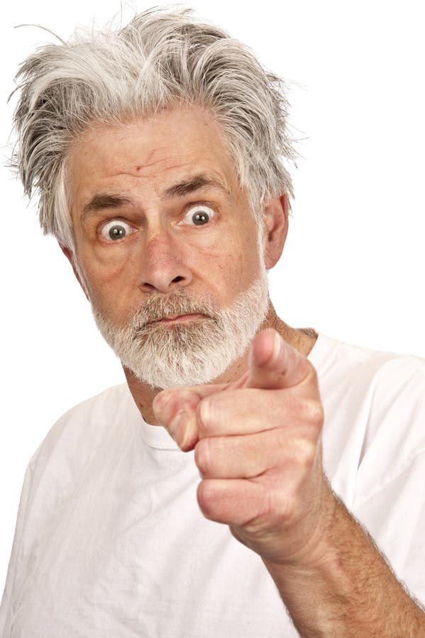 Crazy Old Man Pointing Finger Second Revision Stock Photo - Image of