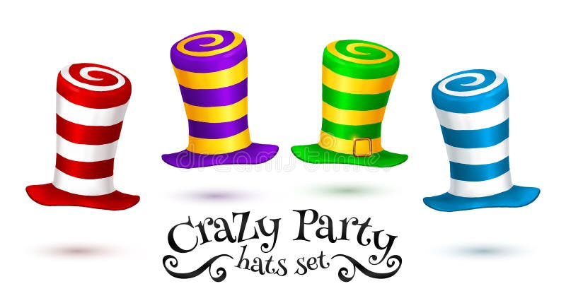 Crazy Party colorful striped carnival hats vector set