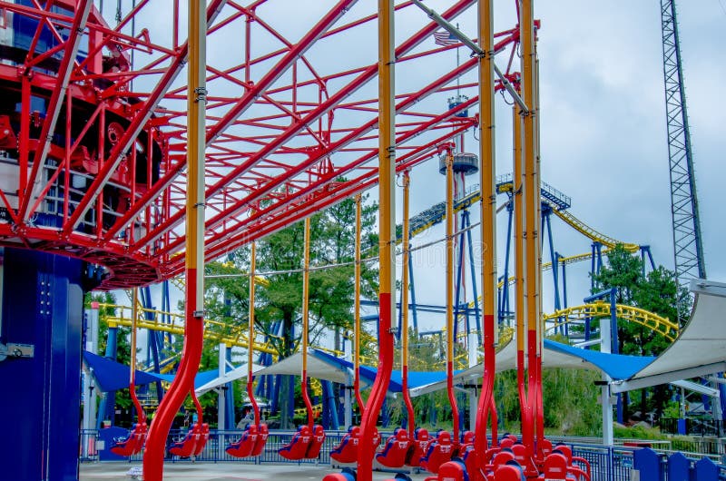 Crazy Rollercoaster Rides at Amusement Park Editorial Stock Photo
