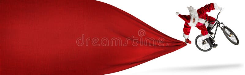 Crazy santa claus jump on dirt mountain bike with big huge red b royalty free stock photos Crazy santa claus jump on dirt mountain bike with big huge red b royalty free stock photos