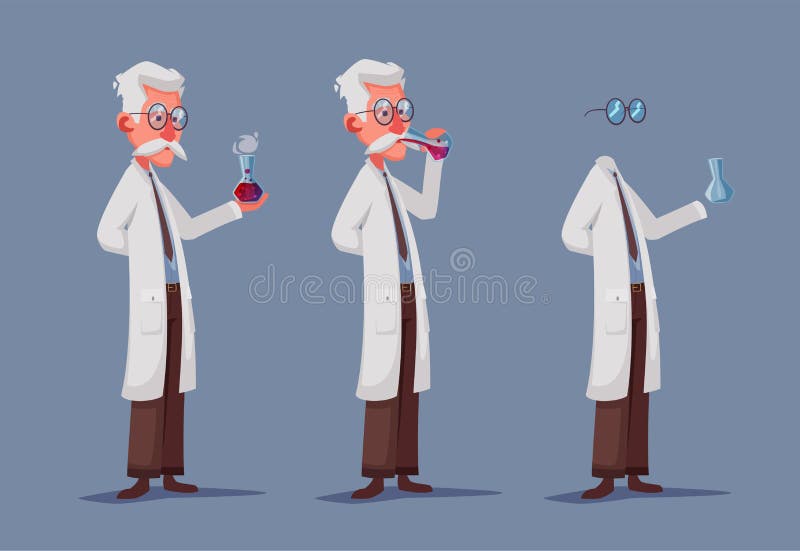 Crazy scientist drink potion. Funny character. Cartoon vector illustration royalty free illustration