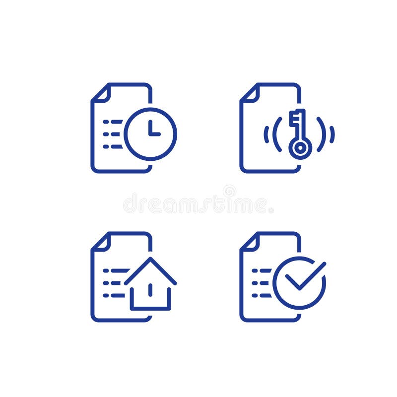 Creación de alquiler del contrato de la casa, forma de la solicitud de hipoteca, condiciones del préstamo hipotecario, concepto d stock de ilustración Creación de alquiler del contrato de la casa, forma de la solicitud de hipoteca, condiciones del préstamo hipotecario, concepto d stock de ilustración