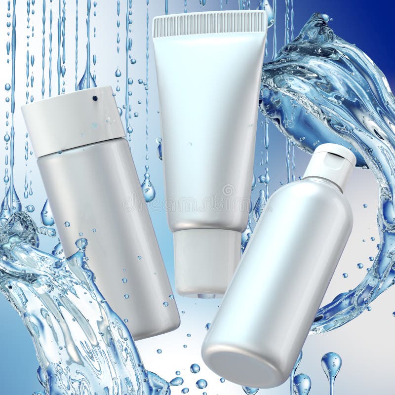 Download Cream Bottle Mock Up In Water Splash On Blue Background. Stock Image - Image of concept ...