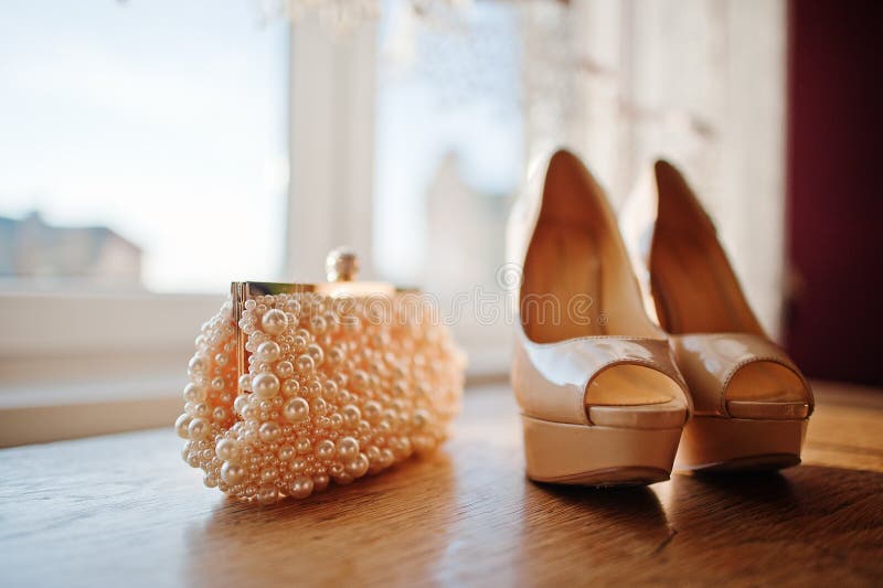 Cream bridal shoes stock image. Image of white, female 56658255