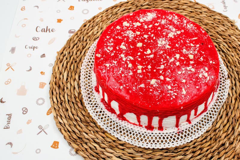 Cream Cake with Strawberry Syrup Stock Image Image of mousse, berries