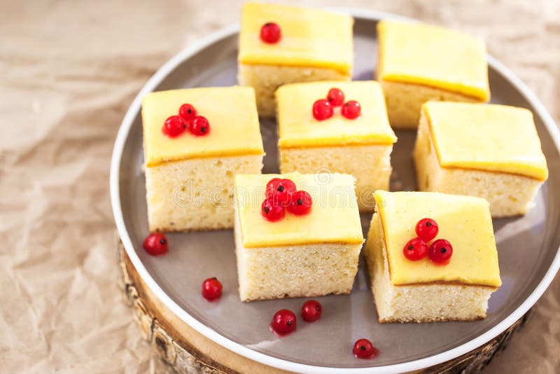 Cream Cheese Butter Coffeecake with Lemon Curd Icing Stock Image