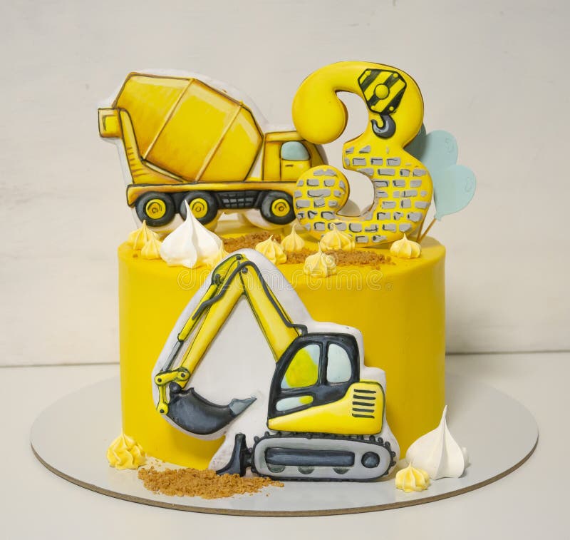 Cream cheese yellow cake with gingerbread in shape of cars