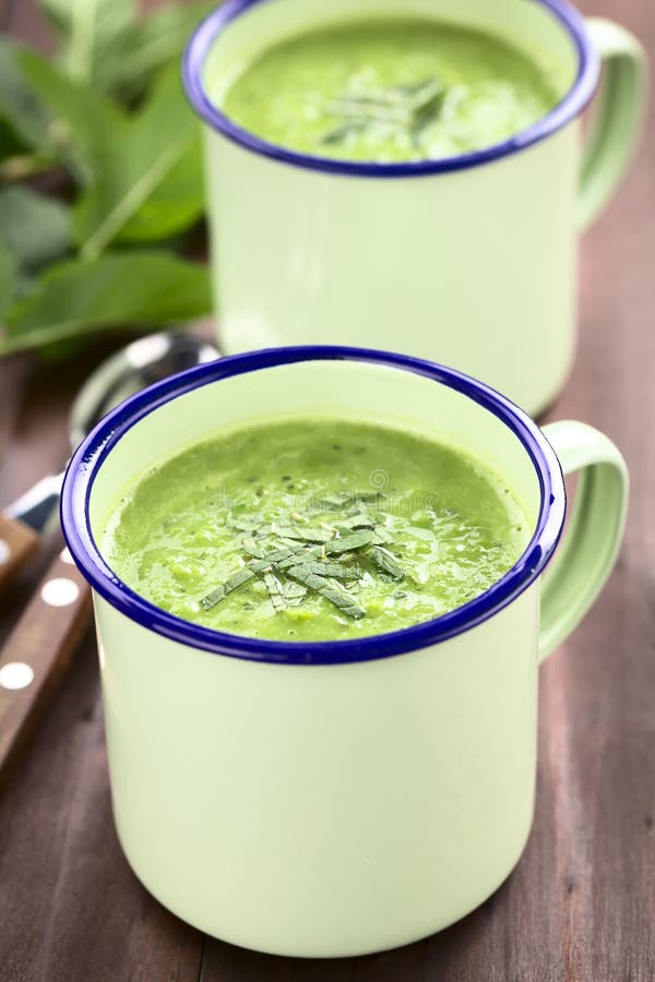 Cream of Green Pea and Mint Soup Stock Image - Image of pureed, dish