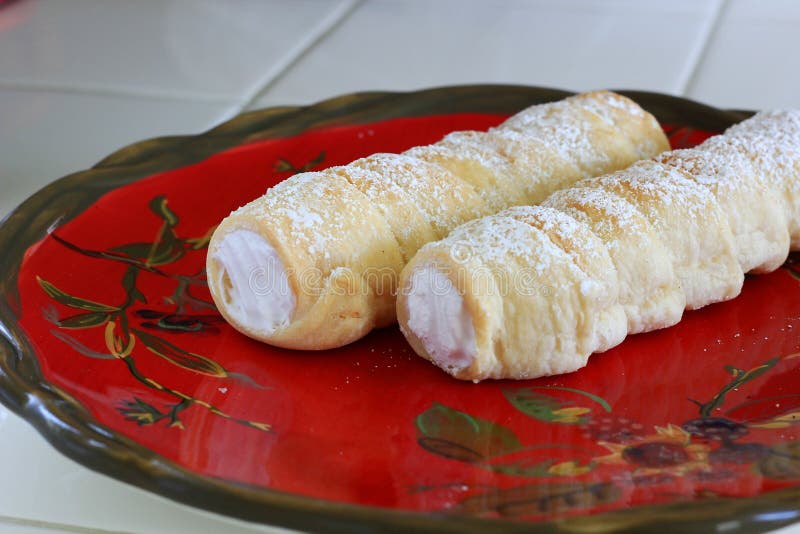 Cream Horn pastries with powdered sugar