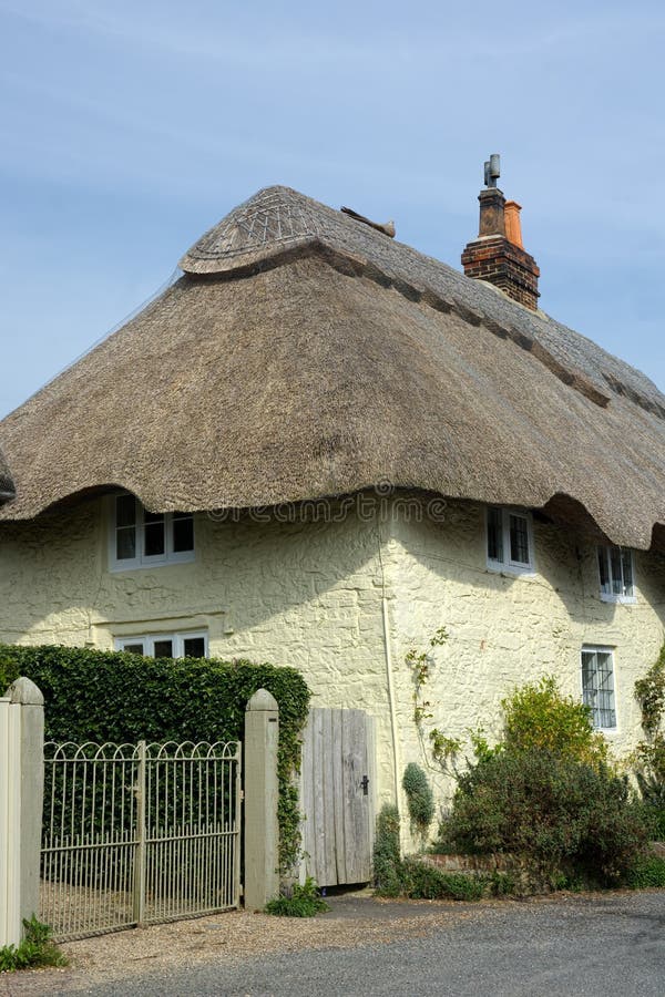 Country Cottage with Thatched Roof Stock Image - Image of thatched ...