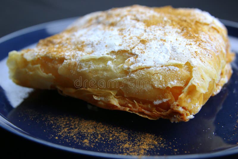 Cream pie with sugar and cinnamon Greek mpougatsa pastry recipe