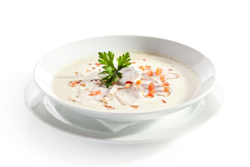 Cream Soup with Chicken Fillet and Cream Cheese. Chicken fillet vegetable soup stock images, royalty-free photos and pictures
