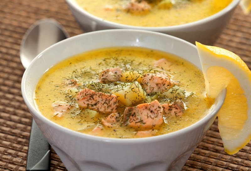 Cream soup with salmon stock image. Image of cream, cooked - 72222689