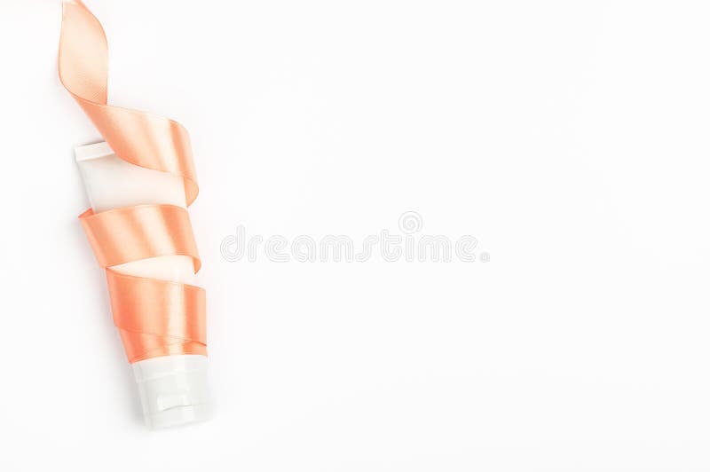Download Cream Tube Wrapped In Ribbon On White Background Cosmetics Blank Package Mock Up Body Scrub Lotion Face Mask Stock Image Image Of Body Empty 169383553