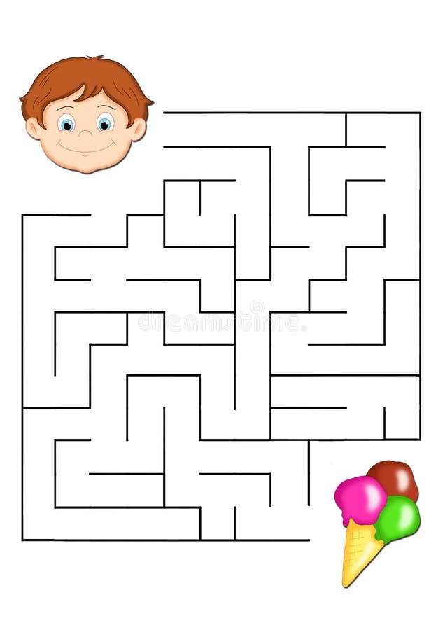 Digital illustration of a game for children. You find the correct road to let child to eat the ice cream. Digital illustration of a game for children. You find the correct road to let child to eat the ice cream