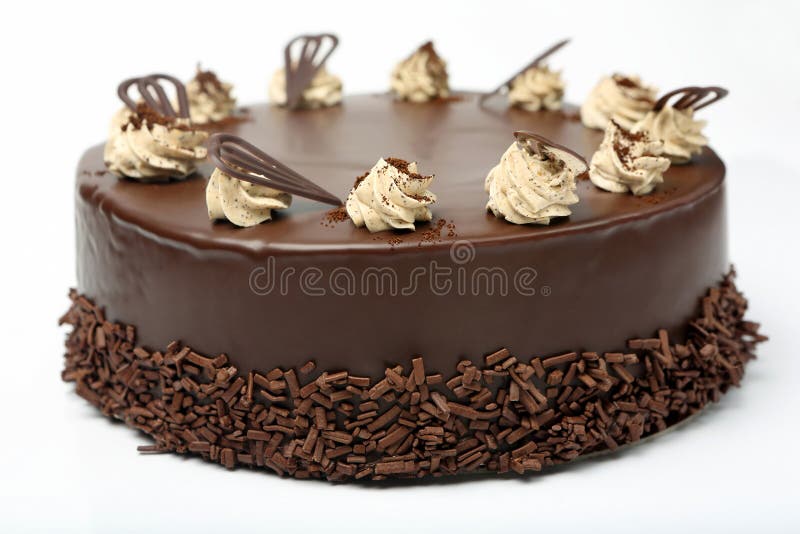 Cream шоколадный торт с замороженностью на белой предпосылке