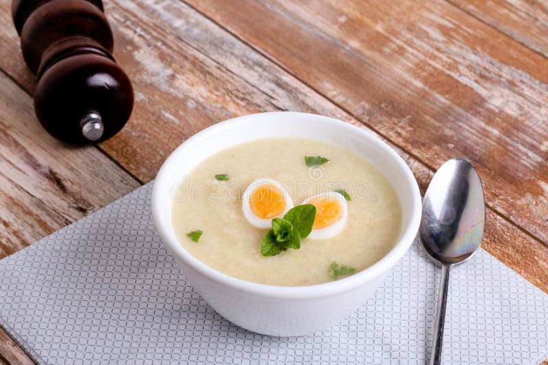 Creamy Cauliflower Soup with Quail Egg Stock Photo Image of cream