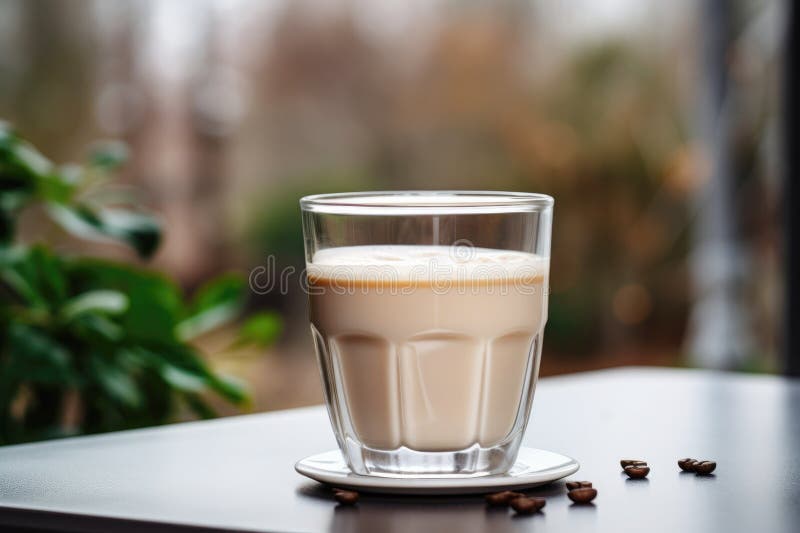 Creamy coffee composition with beans on the table vector illustration