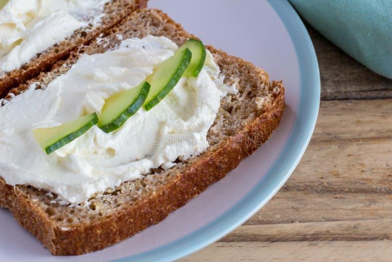 Creamy Cottage Cheese on Slice of Brown Bread Close Up Stock Photo ...