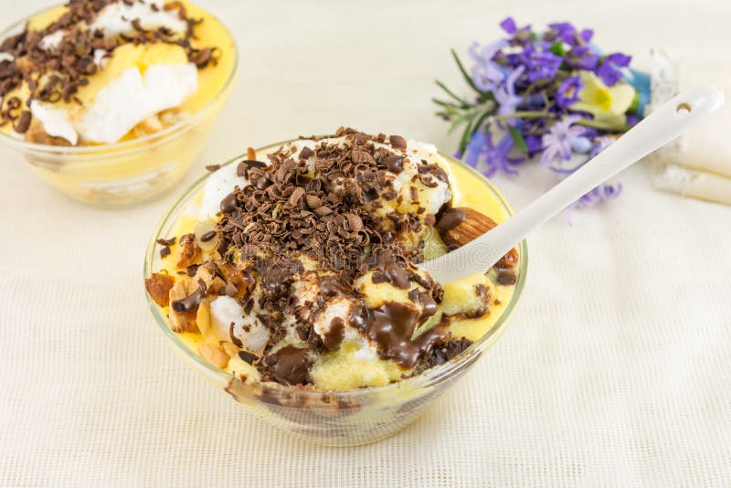 Creamy Dessert with Chocolate and Almonds Stock Photo Image of brown, almond 70439952