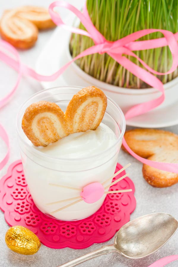 Creamy Dessert with Cookies in Glass in the Form of Easter Bunny Stock Photo Image of easter