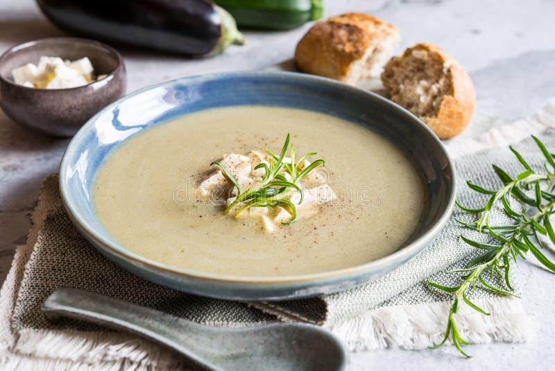 Creamy Eggplant and Zucchini Soup with Balkan Cheese Stock Photo Image of flavorful, cuisine