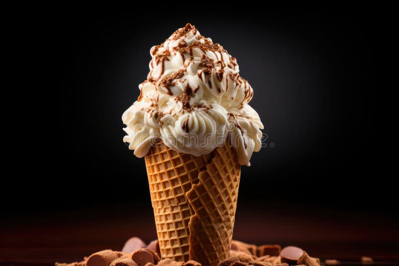 Creamy ice cream in a waffle cone vector illustration