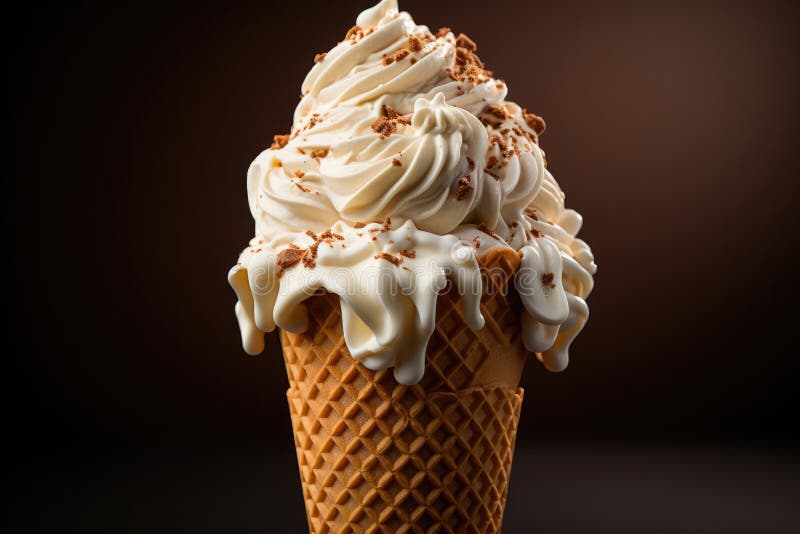 Creamy ice cream in a waffle cone stock illustration