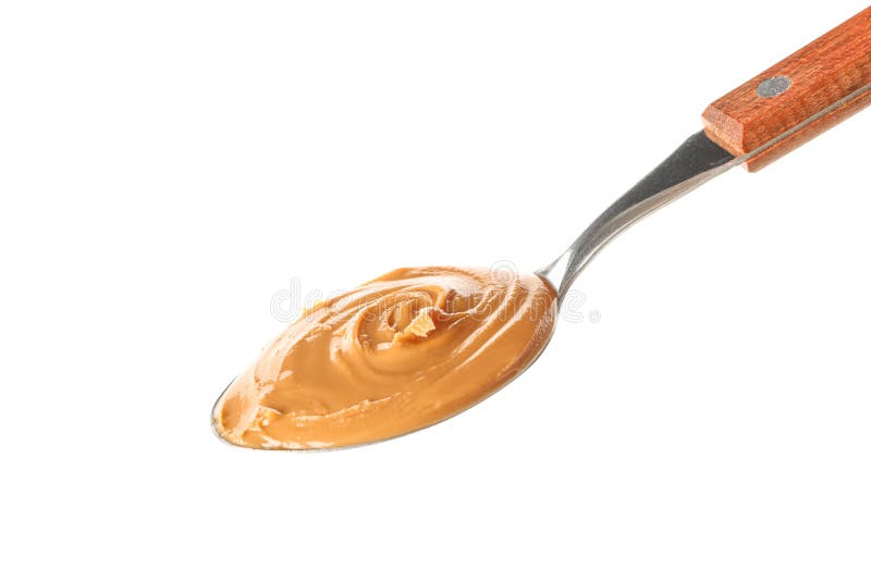 Delicious Peanut Butter in Spoon Isolated on White Stock Photo - Image of  natural, creamy: 214185154