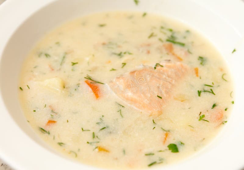 Creamy soup with salmon royalty free stock images Creamy soup with salmon royalty free stock images